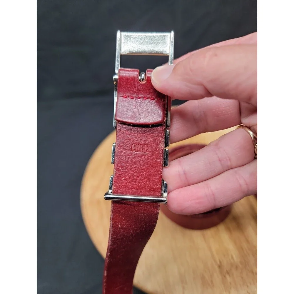 Michael Kors Red Leather Belt With Silver MK Buckle Size Large